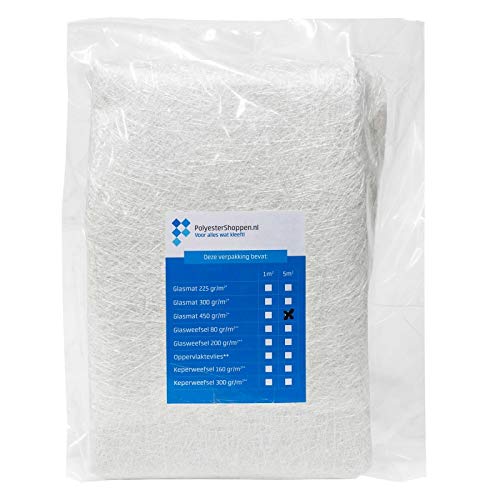 Glasfasermatte, Glasmatte, Glasfasergewebe/CSM | 5m2 | 450 gr/m2 | Speziell für Polyesterharze | Gute Imprägnierung | GFK matten, Fiberglas, Glasfaservlies, Glasgewebe, Rovinggewebe