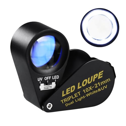 Juwelier lupe, 10X Vergrößerung Metall Faltlupe mit LED UV Licht Taschenlupe für Uhrmacher Juwelier 21mm Lupen
