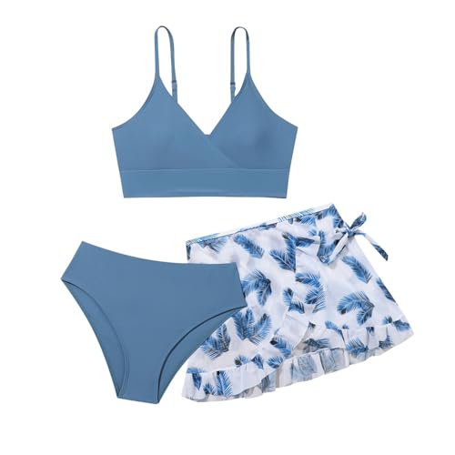 3 Stück Bikini Set Mädchen - Blumendruck Badeanzug Mädchen Bademantel Kordelzug Taille Bedruckt Hawaii Badeanzug Kinder Mädchen Sling-Set Dreiteilig Bequem atmungsaktive Rashguard Badebekleidung Set