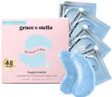 grace & stella - Augenpads Gegen Augenringe, Eye Pads Reduzieren Dunkle Augenringe, Augenpads Gegen Tränensäcke und Falten, Kühlende und Erfrischende Augen Pads Masken, Gel-Eyepads [48 Paare, Blau]