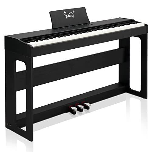 LEADZM 88 Tasten Digital Piano, Voll Gewichtete Tastatur, E-Piano mit MIDI-USB, Audio Bluetooth und Stereolautsprechern, 128 Töne und Rhythmen, 3-Pedal-System, Schwarz