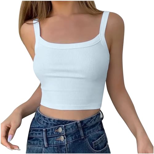 Tank Top Damen Sommer Rundhalsausschnitt Träger Tops Ärmellos Kurze Spaghetti Oberteile Shirt Damen Atmungsaktives Camisole Slim Fit Tanktops Frauen Sexy Asthetisches Tube Trägershirt