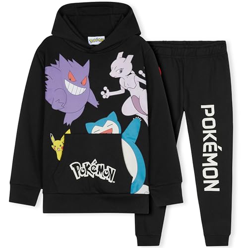 Pokemon Jungen Trainingsanzug Set, bequemer Jogginganzug mit Pullover & Hose (Schwarz, 7-8 Jahre)