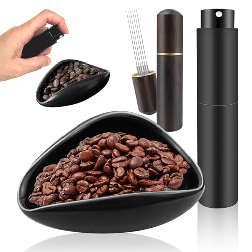 BITEFU 3 Stk Kaffeebohnen Dosierbecher Set, Schwarz Wdt Tool Set, Enthalten Wdt Tool Holz, Coffee Dosing Cup, RDT Sprühflasche für Kaffee, Tee und Geschenke