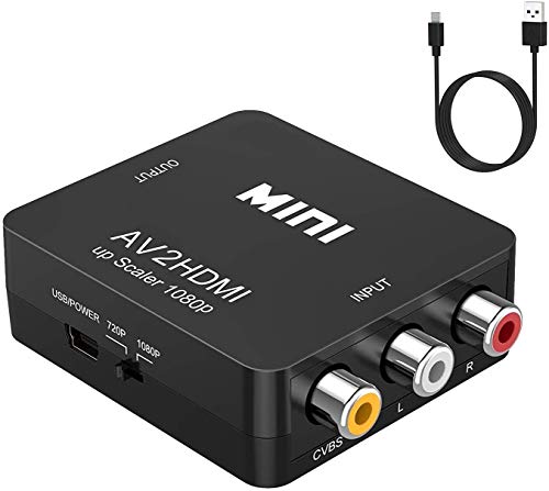 RCA Auf HDMI Konverter, 1080P Mini Composite CVBS AV Zu HDMI Video Audio Adapter, Unterstützt PAL/NTSC Mit USB Kabel für TV/Laptop/PC/PS3/PS2/Wii/Blue-Ray/STB/Xbox/VCR/DVD
