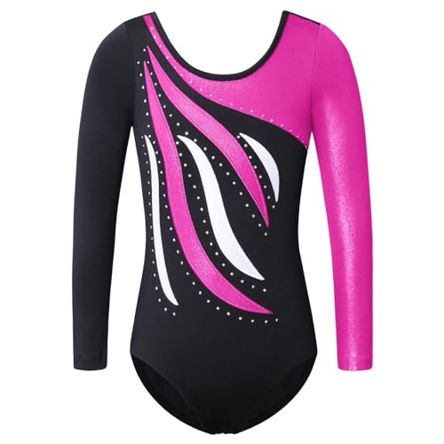 FINGER TEN Gymnastikanzug Mädchen Kurzarm Langarm Kinder Ballettanzug Gymnastik Training Gymnastikbody Trikotanzug Tanz Kleid (Dunkel, Tag 8A (7-8 Jahre))