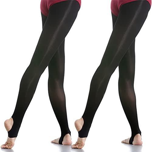 DANCEYOU 2 Paare Ballettstrumpfhose Tanzstrumpfhosen für Mädchen Kinder und Damen Schwarz mit Steg XL