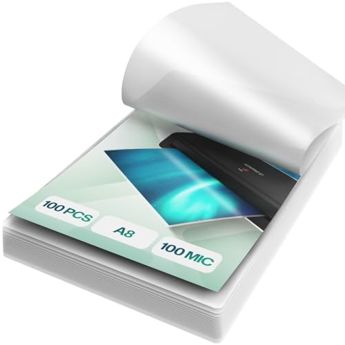 ACROPAQ Laminierfolien A8-100 mic, 100 Stück, Visitenkartenformat, Glaenzend, Premium Qualität, Abgerundete Ecken, Geeignet für Bastelmaterial und Beschilderungen - 18017
