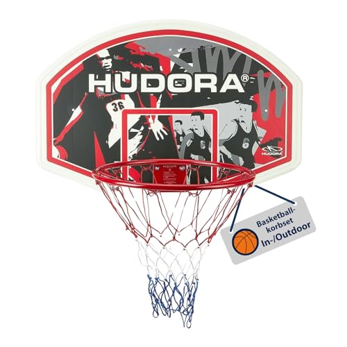 HUDORA Basketballkorb Set - Indoor & Outdoor Basketballkorb mit Brett - Basketball Korb inkl. Befestigungsmaterial zur Wandmontage - Basketballbrett & Korb für Erwachsene/Jugendliche & Kinder