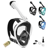 Wenisuow Schnorchelmaske Erwachsene Vollgesichtsmaske – CO₂ sicher Wasserdicht & Beschlagfrei Tauchmaske mit Kamera Halterung – Tauchermaske mit Tragetasche & Ohrstöpsel (weiß, S-M)