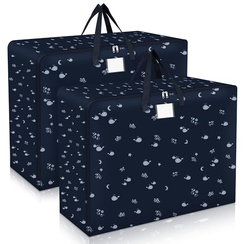 Fentar 2 Stück Aufbewahrungstasche Groß, 105L Aufbewahrungstasche mit Reißverschluss, 600D Oxford Storage Bag mit Handgriff, Wasserdicht Umzugstaschen, Aufbewahrungstasche für Bettdecken und Bettzeug