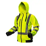 NEO TOOLS Herren Sicherheitsjacke mit reflektierenden Streifen, Warnschutzjacke mit Kapuze, Stehkragen, Innenfutter Fleece, Pulli Berufsjacke Warnjacke Langarm, neon gelb, Gr.L