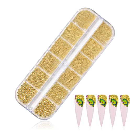 EYVRPAU 1 Stück Nail Art Perlen flache Rückseite Perlen Nail Charms Nail Art Supplies Design Nagelzubehör Strass mit Pinzette (Verschiedene Größen) (Gold)