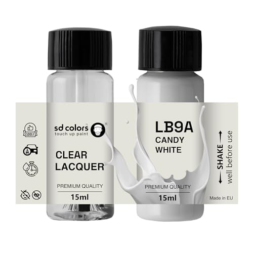 SD COLORS Candy White LB9A B9A B4 Ausbesserungsfarbe, 15 ML, Reparaturpinsel, Farbcode LB9A B9A B4, Candy White (Farbe + Lack)