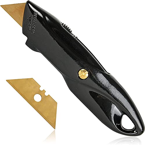 FISHTEC - Profi-Cutter 25mm - Professioneller Zink-Cutter - 2 Titan-Klingen - Ultra Stark - Korrosionsschutz-Klinge - Einziehbare Klinge und Blocker - Ergonomischer Stecker - Schwarz