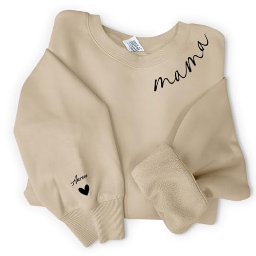 Love Faith Mama Eltern Sweater beige - Personalisierter Sweater mit individuellen Namen - Größe M - bedruckter Pullover Muttertag oder Geburtstag