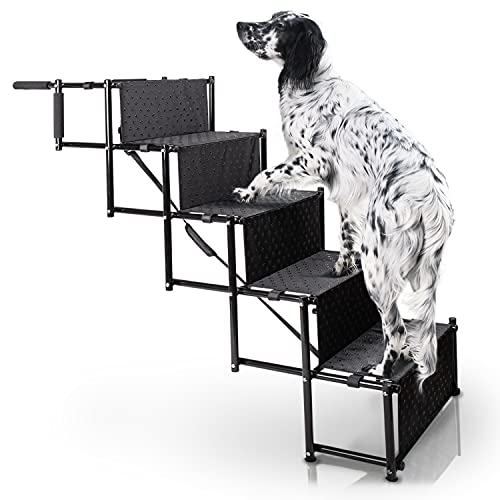 Bella & Balu Hundetreppe – Die gelenkschonende Rampe für Ihr Haustier I Faltbare Einstiegshilfe mit fünf Stufen für Komfortables Auf- und Absteigen für innen und außen