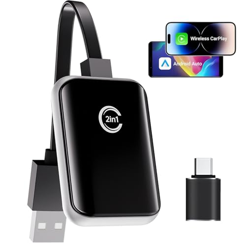 CarPlay Wireless Adapter 2025 mit OTA Upgrade, Plug & Play, Einmalige Konfiguration für Automatische Verbindung, Kabellos für iPhone iOS 10+, USB & Type-C