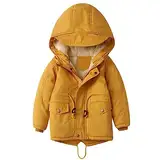 linboo Kinder Winterjacke Jungen Mädchen Warm Gefütterte Blouson Hoodie Dicke Mantel Parka Baby Wintermäntel, Gelb, 98-104(Etikettengröße: 100)