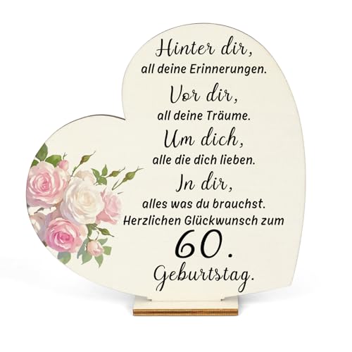 60 Geburtstag Frau,Geschenke Zum 60 Geburtstag Frau,60 Geburtstag Deko,60 Geburtstag Frau Geschenk,Geschenk zum 60. Jahrestag,Geburtstag für Mutter, Ehefrau, Freundin, Schwester Herzförmiges Brett