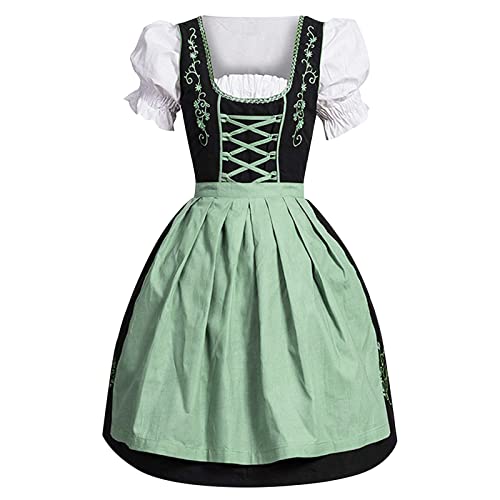 2025 - Deutsches Kleid für Damen in Übergröße mit eckigem Ausschnitt, Schürze, Oktoberfest-Biermädchen-Kostüm Kleid Schwarz Hochzeit (Green, S)