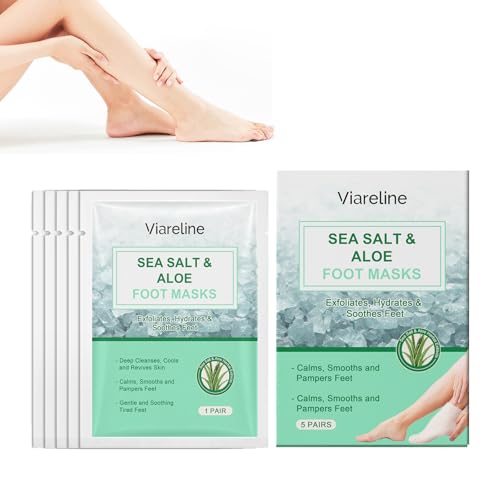 5 Stück Fußmaske Hornhaut,Hornhaut Socken,Meersalz Glycerin Fussmaske,Unisex,Effektives Peeling,Tiefenwirksam Feuchtigkeitsspendend,Geeignet für Trockene und Rissige Füße