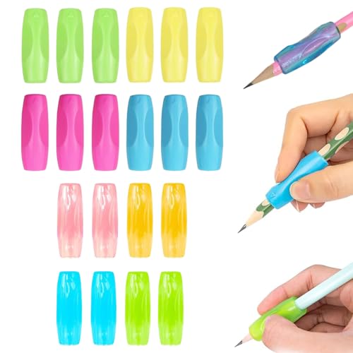 vcsjw 20 Stück Schreibhilfe für Stift Kinder,Silikon Stifthalter Kinder Hilfe,Schreibhilfe Stifthaltung,Stifthaltung Kinder Hilfsmittel,Stiftehalter Kinder für Schreiben Haltungskorrektur(5 Farben)