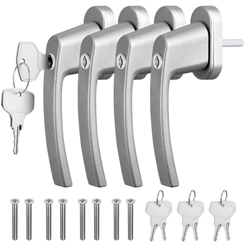 GETLITOOL Fenstergriffe Abschließbar, 4 Stück Fensterschloss Aluminium mit Schlüsseln, Sicherheitsfenstergriff in Stiftlänge 35mm, Kindersicherung Fenstersicherung für Fenstertür Heimsicherheit-Grau