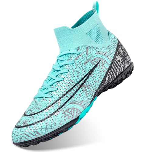 DimaiGlobal Fußballschuhe Herren High Top Kunstrasen Hallen Fußballschuhe Professionelle Fussballschuhe Jugendliche Athletics Trainingsschuhe Outdoor Sportschuhe Fußball Stiefel43EU Türkis-TF