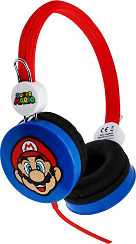 OTL Technologies Super Mario Stereo Headset für Kinder mit Lautstärkeregrenzung (max 85 DB) und verstellbarem Kopfband, SM0666, blau, unica