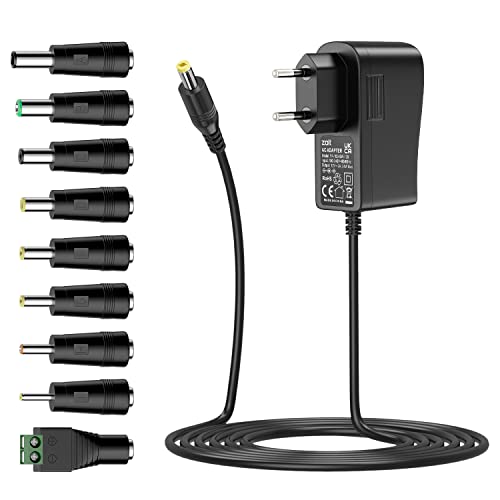 12V 2A Netzteil, Zolt Universal AC DC Power Adapter mit 9 DC-Steckern für 12V Elektronik LED Streifen Licht CCTV Kamera Router LCD Monitor und mehr, 24W Max.