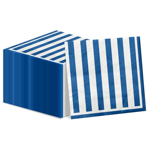 100 Stück blau und weiß gestreifte Servietten, Marineblau und weiß Cocktail Getränk Papier Serviette Mittagessen Serviette für Junge Männer Geburtstag Braut Baby Dusche Hochzeit