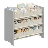 SONGMICS Kinderregal, Spielzeugregal, Bücherregal Kinder, mit 9 Aufbewahrungsboxen aus Vliesstoff, Kinderzimmer Regal, geräumig, 29,5 x 62,5 x 60 cm, Taubengrau GKR033G10