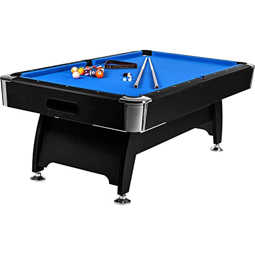 GAMES PLANET 8 ft Billardtisch Premium“ + Zubehör, 9 Farbvarianten, 244x132x82 cm (LxBxH), schwarzes Dekor, blaues Tuch