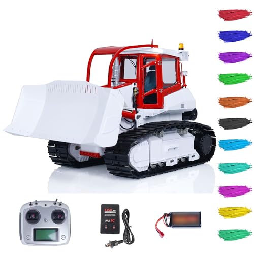 wheelfun 850K Metall 1/14 RC Hydraulische Planierraupe Modell Fernsteuerung BAU Dozer Fahrzeug Modell I6S Controller Batterie Ladegerät Licht Sound Rot Weiß Constraction Fahrzeug für Erwachsene Hobby