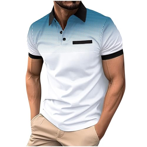 Funktions Poloshirt Herren Casual Kurzarm T-Shirts Leichtes Baumwolle Oberteile Bunte Farbverlauf Golfshirts Schnelltrocknend Atmungsaktiv Sportshirt Tennis Arbeit Polohemd Tops