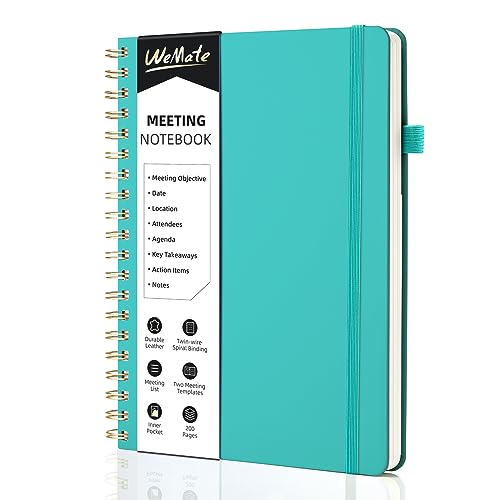 WEMATE 200 Seiten Meeting-Notizbuch für die Arbeit mit Maßnahmen, Bürobedarf für Besprechungsplaner, Besprechungsagenda-Aufzeichnungs-Spiralnotizbuch, B5 (26 × 18 cm) - Grün