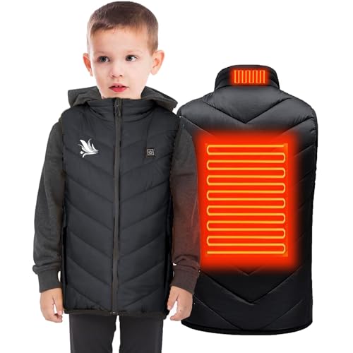 Beheizbare Weste Kinder Heizweste für Jungen und Mädchen, Wiederaufladbare Warmende Weste Daunenweste Kleidung zum Skifahren mit 2 Heizzone Elektrische, Beheizte Winterjacke Mantel