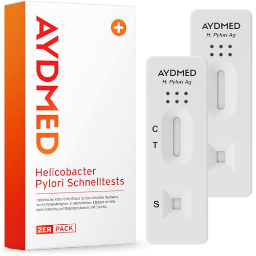 2 x AYDMED Helicobacter Pylori Schnelltest | H Pylori-Testkit für den Selbsttest Stuhluntersuchung auf Magengeschwüre & Gastritis | Sodbrennen & Magengeschwür-Test 98% Genauigkeit