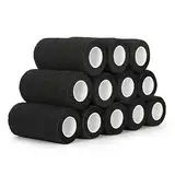 12 Roll Selbstklebender Verband 10cm Kohäsive Bandage Selbsthaftende Haftbandage Verband Elastische Binde für Finger, Hand Cohesive Bandage Fixierverband Pet Vet Wrap für Pferd Dog Bandagen (Schwarz)