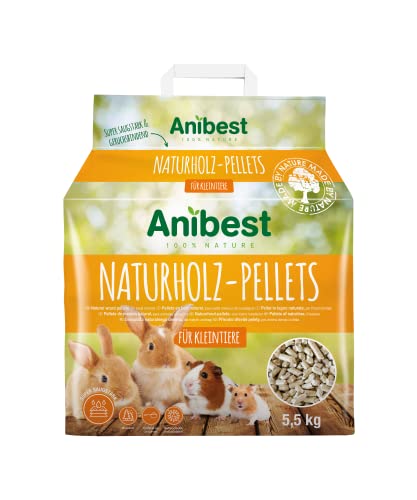 Anibest Kleintierpellets, 100 % natürliche Einstreu für Kaninchen, Hamster, Meerschweinchen und Co, saugfähige & geruchsbindende Holzpellets, leicht dosierbare Unterstreu, 5,5 kg/ 10 l