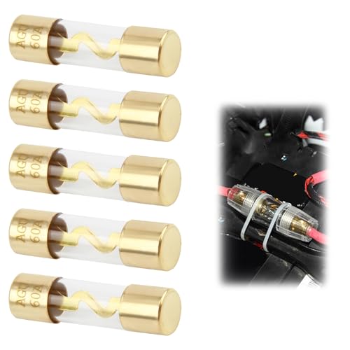AGU Sicherung 60A, 5 Stück 60 Amp AGU Auto Audio Power Schutz, Sicherungen Glasrohr Nachfüllungen 12V-48V für Automotive, Marine, Audio Stereo, Schutz Sicherungens Sicherheit schützen