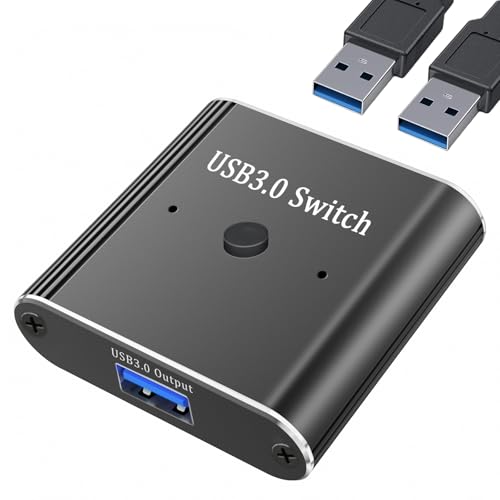 Oblinple USB 3.0 Switch, Bi-Direktional USB Sharing Umschalter 2PC mit 2 USB 3.0 Kabel, KVM Switcher 2 In 1 Out (1 In 2 Out) für Computer, Drucker, Scanner, Tastatur, maus, CarPlay, Android Auto