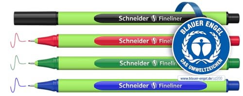 Schneider Line-Up Fineliner (Strichstärke 0,4 mm, aus biobasiertem Kunststoff, ausgezeichnet mit Der blaue Engel) 4 Stück, sortiert