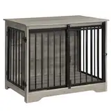 Hzuaneri Hundekäfig Möbel, 81cm hundebox für zuhause, Schiebetüren, 2 Türen, Moderne hundebox Holz Indoor für kleine/mittlere Hunde, Hundekäfig für Zuhause, 55x81x67,5cm, Hell Elfenbein DFC83605B