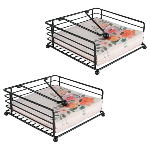 RETON 2 Stück Serviettenständer für Tische, Metall-Serviettenhalter schwarz mit beschwerter Stange, Napkin holder Taschentuchspender für Küchen Zuhause, Restaurants, Cafés, Hochzeiten, Bar (Schwarz)