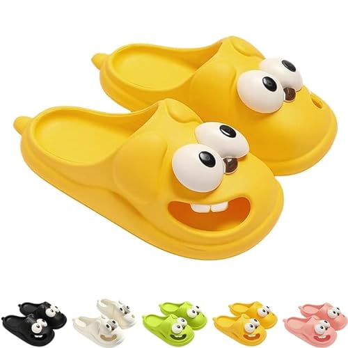 XKrmp Big Eye Dog Slipper, Tongue Kiss Slippers, Funny Slides, Cute Funny 3D Big Eye Dog Fun Cartoon Package Head Eva Slippers (Yellow,8-9)