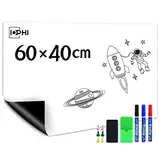 Whiteboard Magnetisch Folie 60 x 40 cm, Magnetfolie Selbstklebend Stark Abwischbare Magnet-Tafel Weiß, Inklusive Whiteboard Marker & SchwammMagnetes, Gelten Büro und Zuhause kühlschrank usw