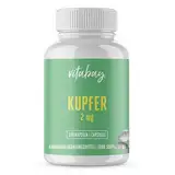 Vitabay Kupfer | 120 Kapseln mit je 2 mg | Mit Kupfergluconat | Bioverfügbar & Vegan | Laborgeprüft & hergestellt aus hochwertigen Rohstoffen