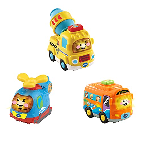 VTech 80-242184 TUT Baby Flitzer-3er-Set Reisebus, Helikopter, Betonmischer Spielfahrzeug, Mehrfarbig